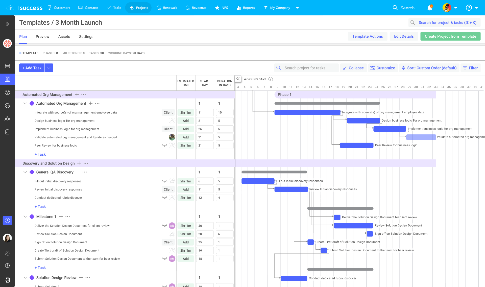ClientSuccess Project Templates onboarding view